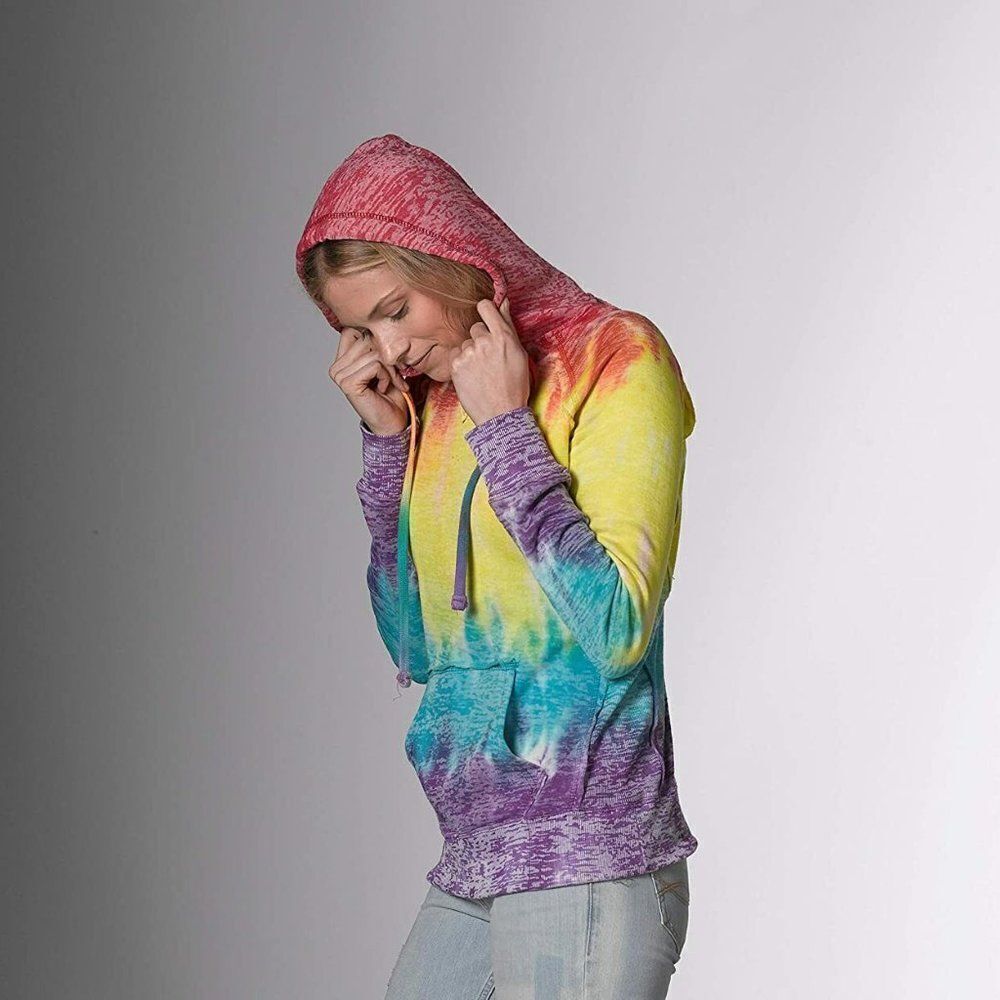 MV Sport Women Rainbow Front Pocket V-Neck Courtney Burnout Hooded Size …